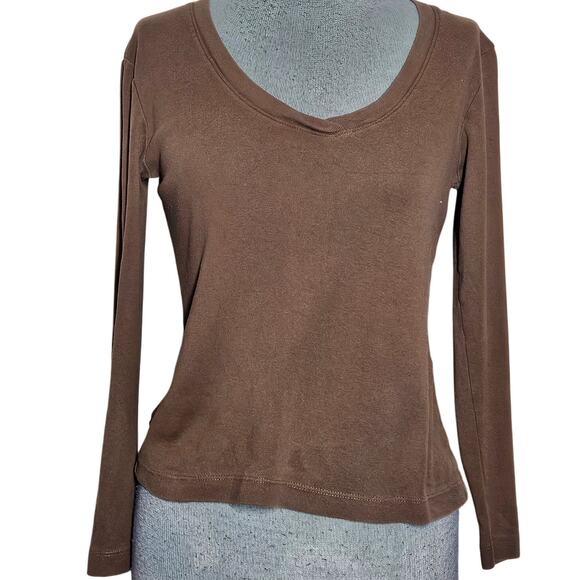 Brown Cotton V Neck Tee Size Small - Picture 1 of 3